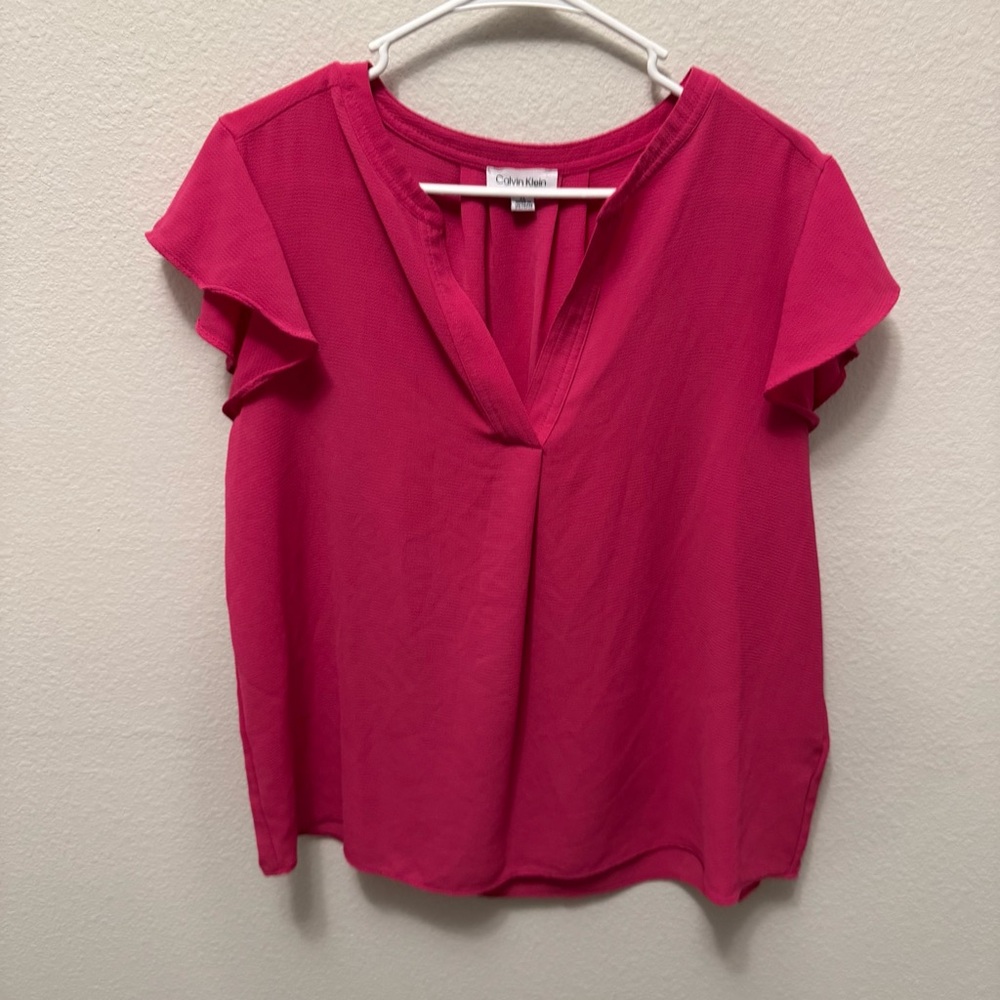 Calvin Klein Pink Cap Sleeve V-Neck Blouse - Picture 1 of 6